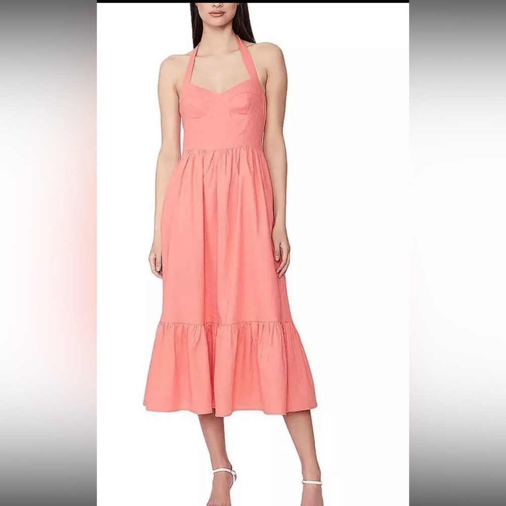 Bardot Coral 100% Linen Halter Dress XS